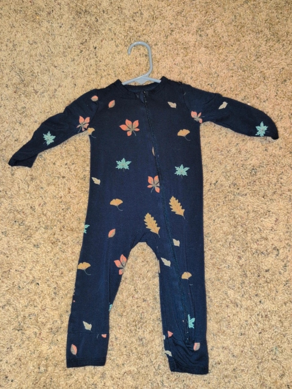 Kyte BABY Navy Leaf & Floral Print Footed One-Piece